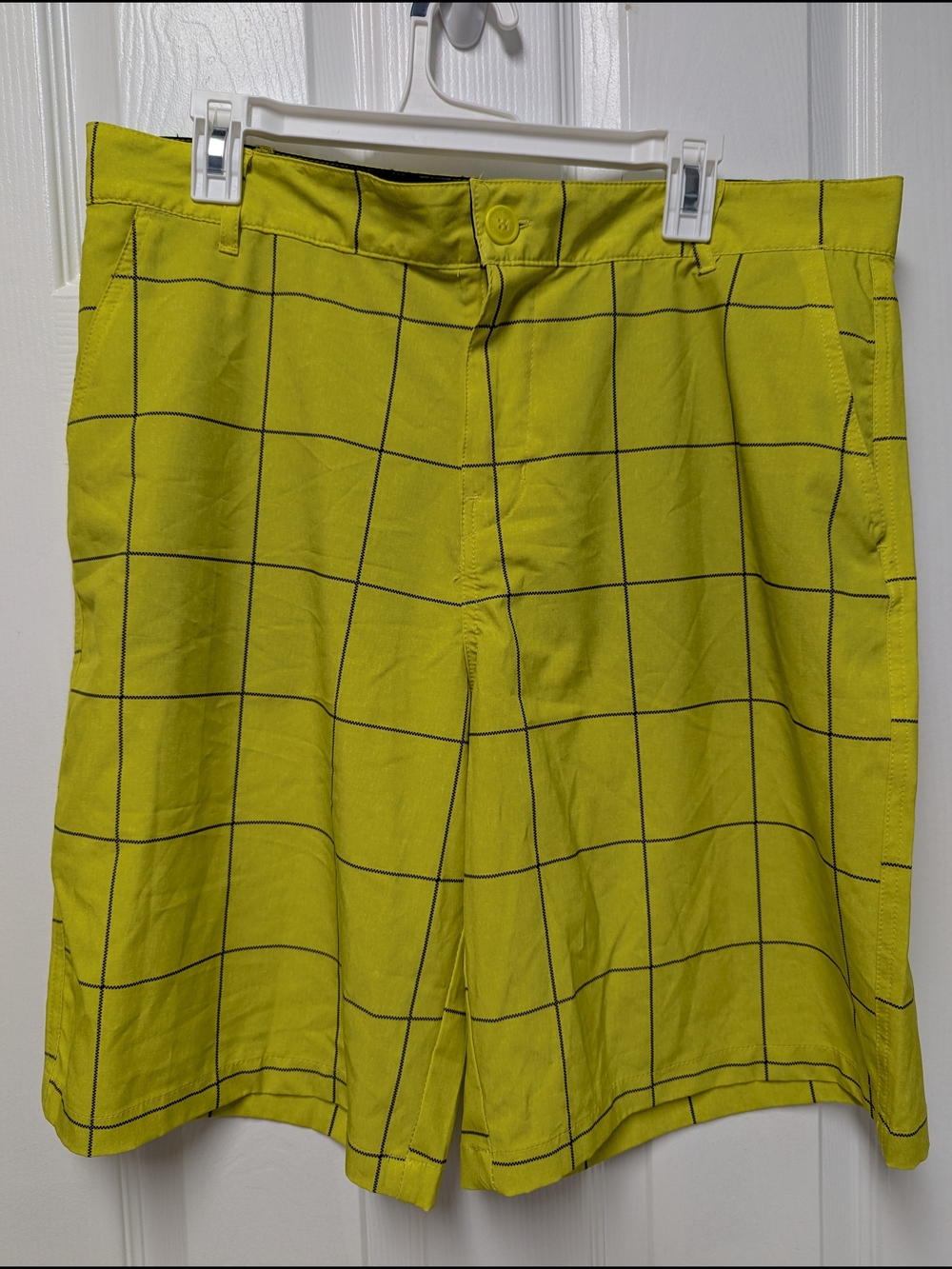 OP Lime Windowpane Flat-Front Shorts